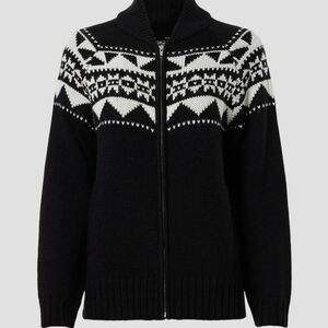 Marissa Webb $340 MSRP Black and White Nordic Patterned Zip-Up Sweater EUC XS Sm